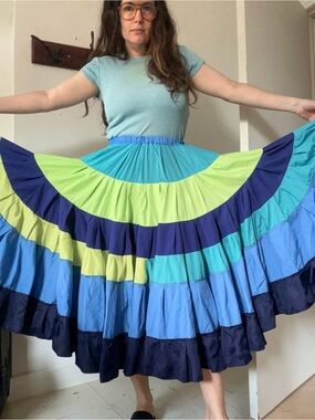 Colorblock Tiered Square dance full handmade cosplay Maxi Skirt lime crinoline